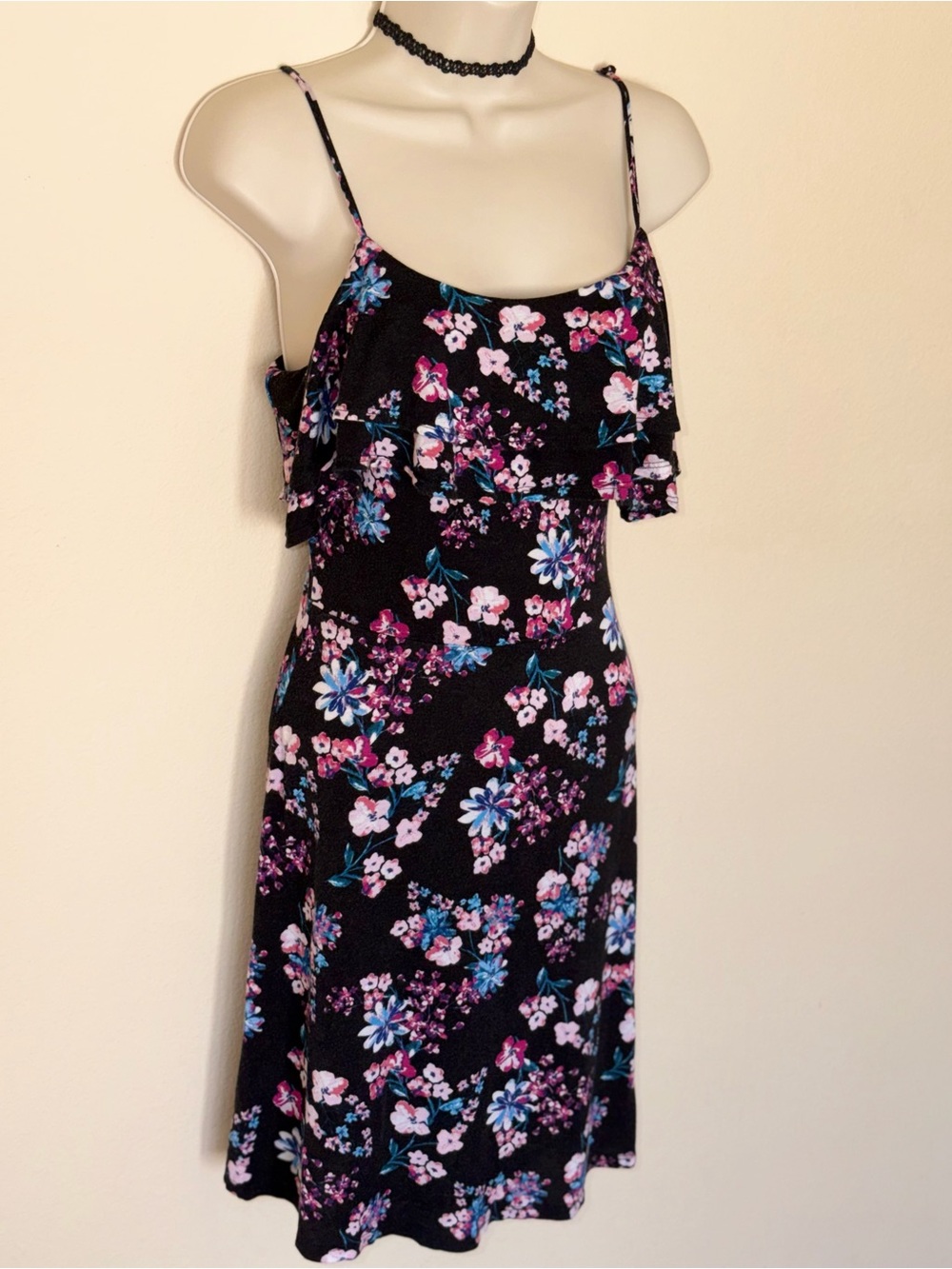 Black Floral Spaghetti-Strap Summer Dress